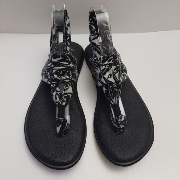 SANUK / Yoga Sling 2 Sandal Thong Black & White Tropical Print Sz 10 - Picture 5 of 14